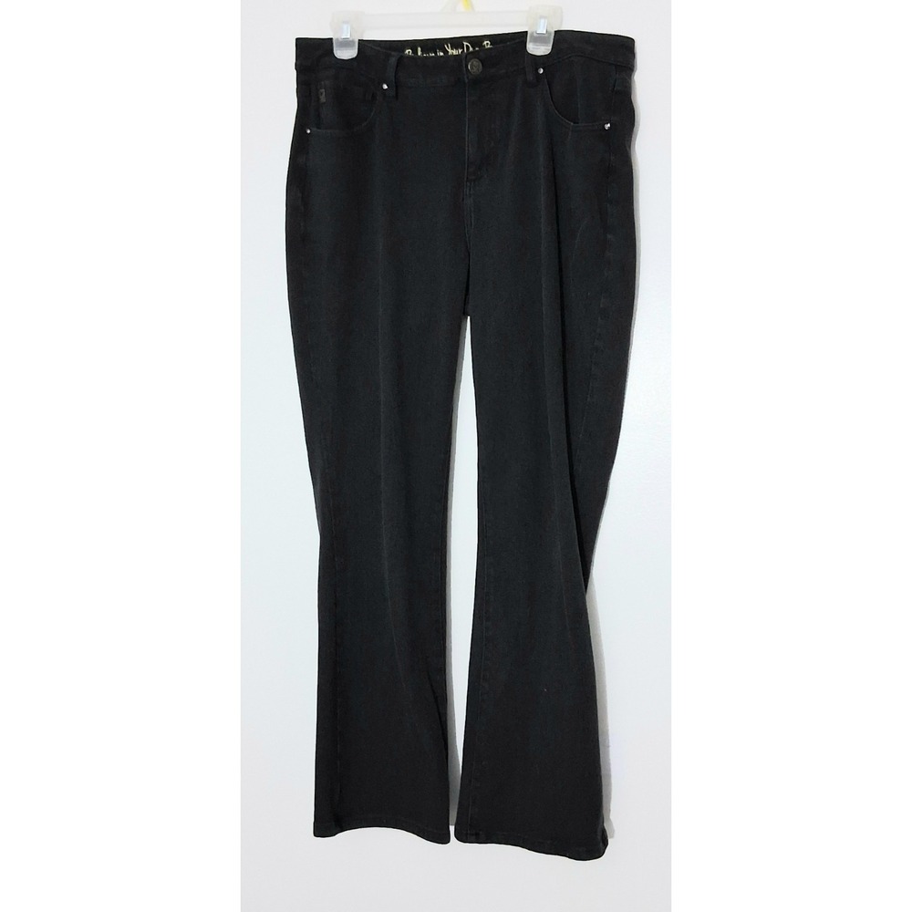 Belle Kimβ Gravel Jeans Women's Size 14 Black Flexibelle Bootcut Pockets Zip Up